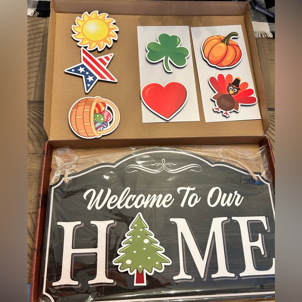 Seasonal Welcome to our home hanging sign